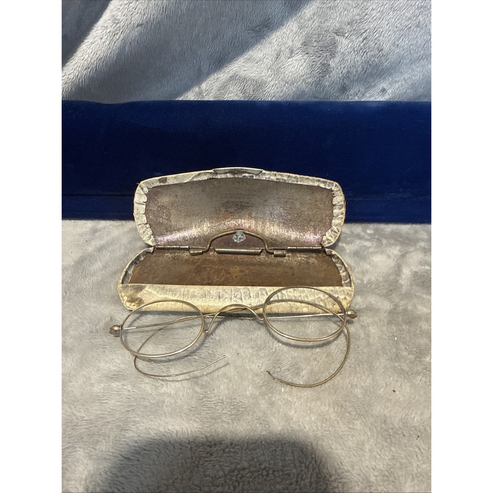 ANTIQUE STEVENS & CO DR HAUX SPECTACLE CO RIMLESS GOLD FILLED EYEGLASSES & Case